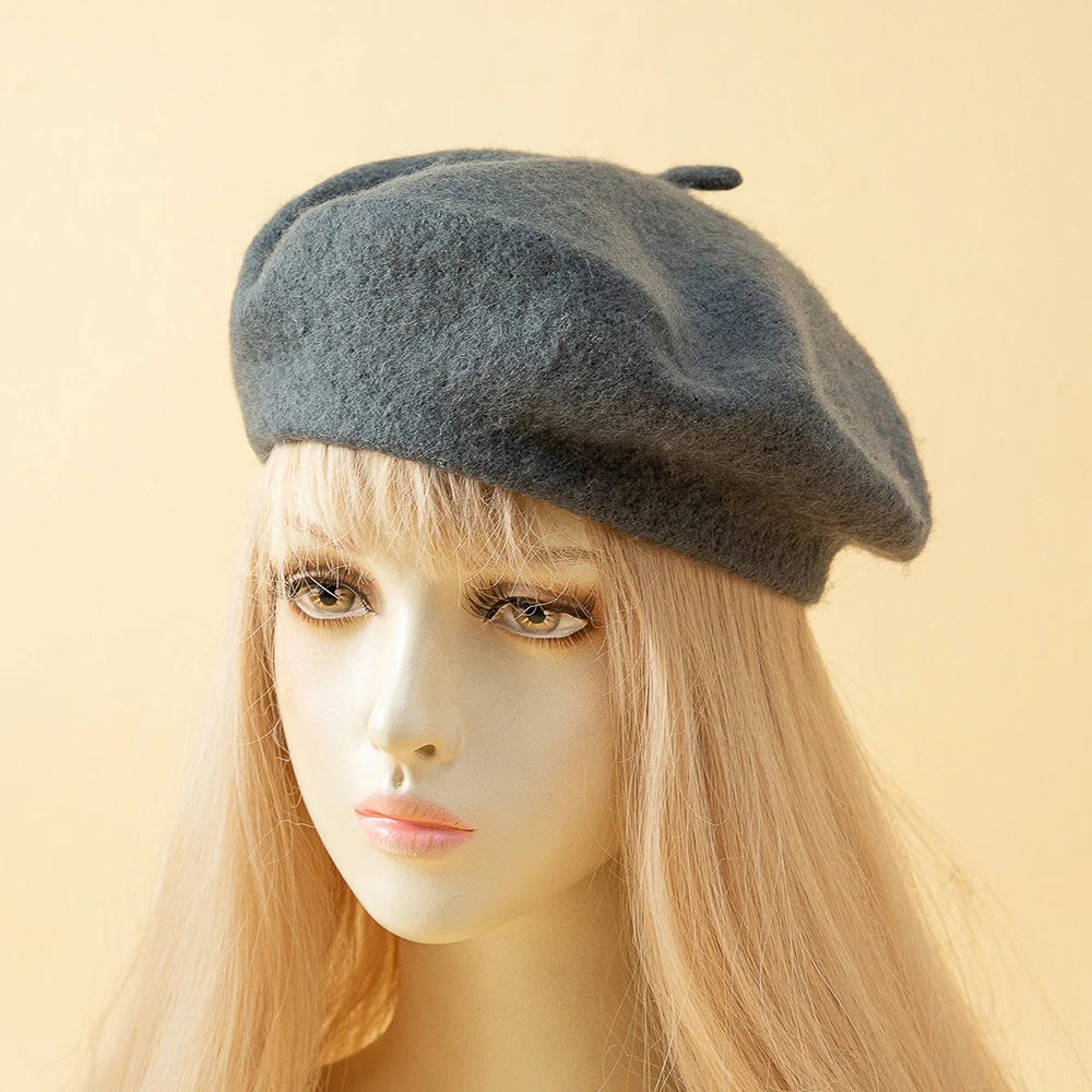 Beret Women\'s Fashion Retro Casual Wool Beret Artist Hat Wool Versatile Knitted Round Top Bud Hat Warm Hat