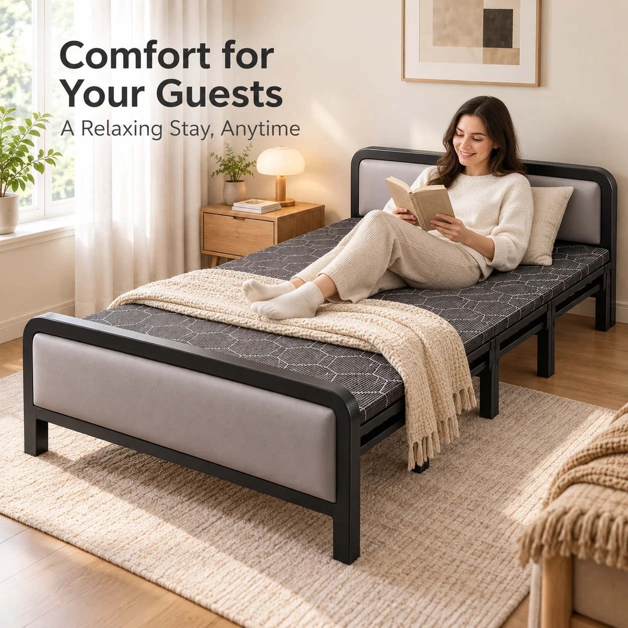 AOLIVIYA Folding Bed Single Guest Portable Sofa Bed Space Saving Foldable Cot 90CM Adult Temporary Sleeper Bed