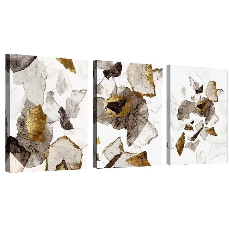 3PCS Framed Gold Foil Abstract Canvas Wall Art, Grey Marble Texture Modern Prints for Living Room