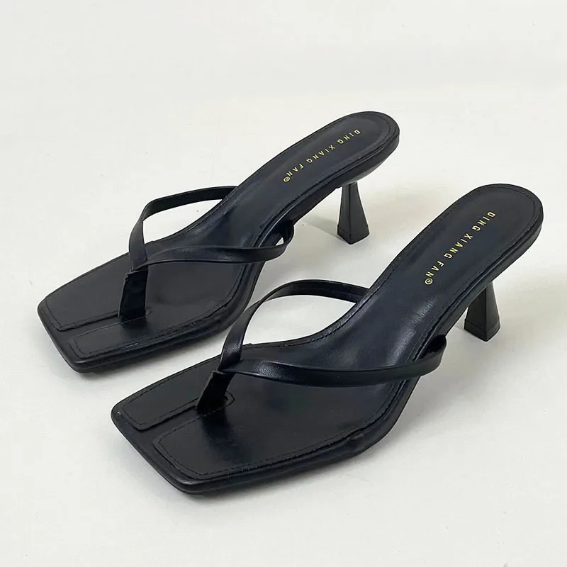 Heels Slippers Footwear Flip Flops Pumps Shoes For Women Fashion Square Toe Ladies Heeled Slippers Shoes Slides Sandals