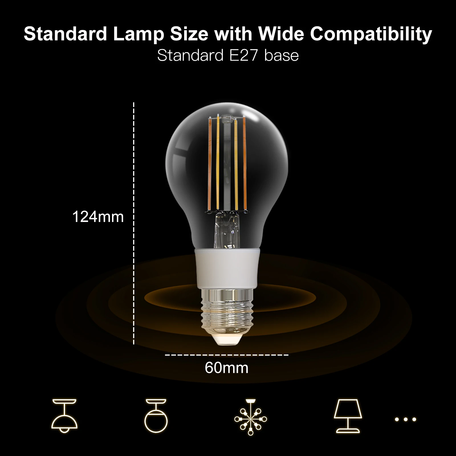 MOES-Lâmpada LED de Filamento Inteligente WiFi, Luz Regulável, Lâmpada E27, 2700K-6500K, 806Lm, Tuya Alexa, Controle de Voz do Google, 90-250V, 7W