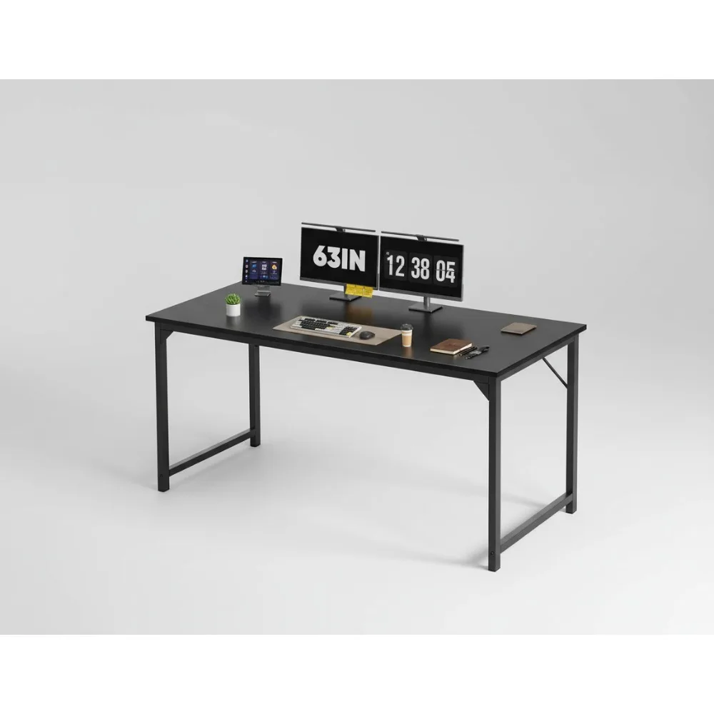 

63 Inch Modern Office Desk Wood Black Writing Study Work Table for Home Bedroom