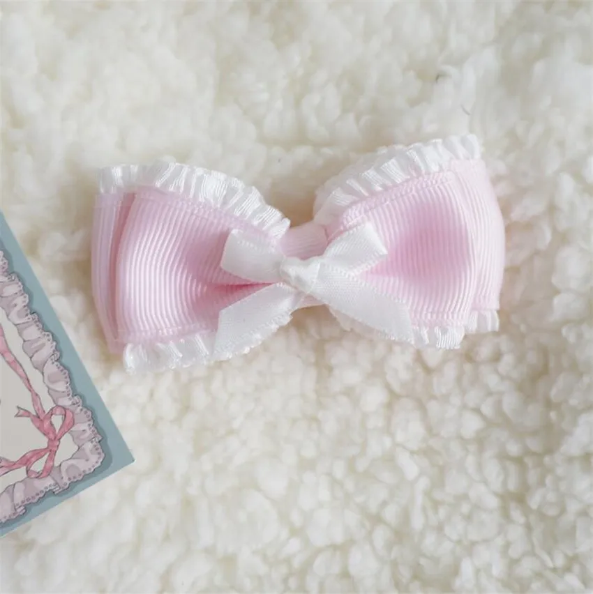 الحلو بريسيس لوليتا الوردي القوس الدانتيل دبوس الشعر أغطية الرأس المرأة الأميرة اكسسوارات للشعر الجانب كليب B2434