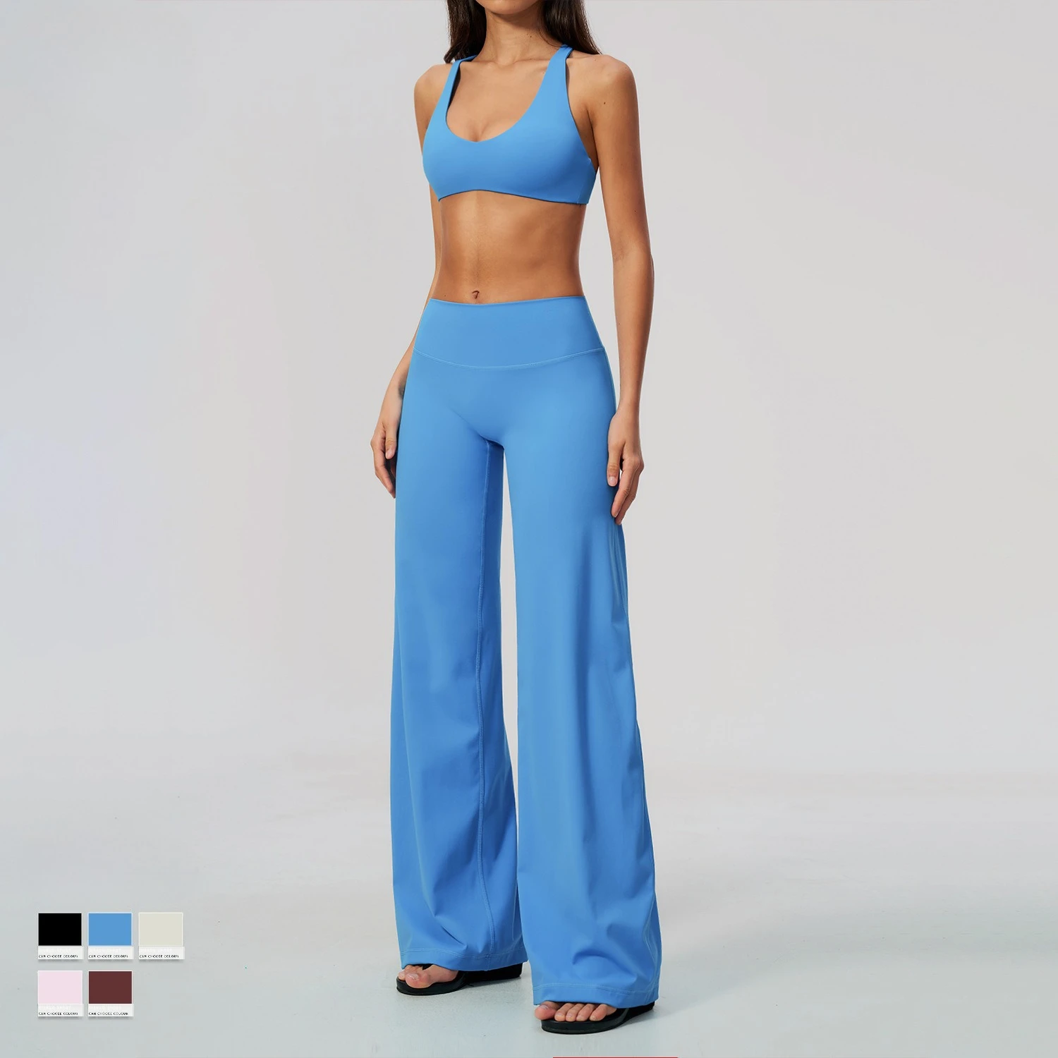 Gym Yoga Sets 2 Piece Workout Clothes for Women Bra & Wide-leg Trousers High Wais Fitness Suit Sport Outfit Pilates Sportwear