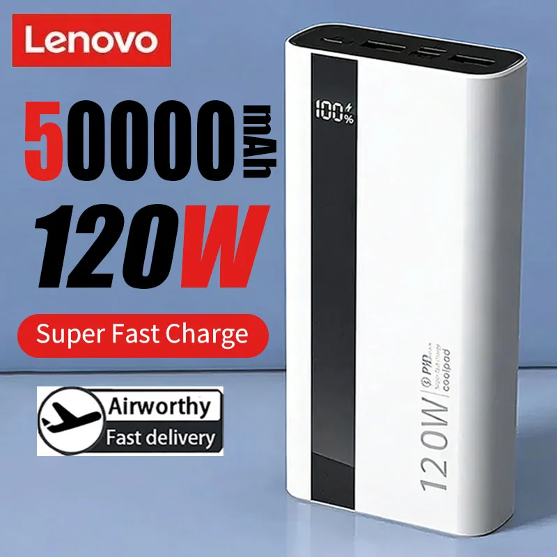 

Внешний аккумулятор Lenovo 120W 200000 мАч с высокой емкостью, сверхбыстрой зарядкой, портативный, для iPhone, Samsung, Xiaomi