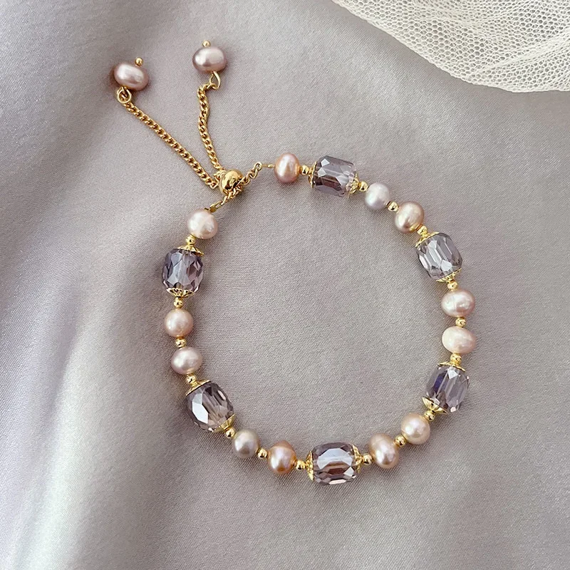 Vintage Purple Imitation Pearl Beads Adjustable Bracelet Women Ins Style Creative Temperament Bracelet Jewelry Accessories