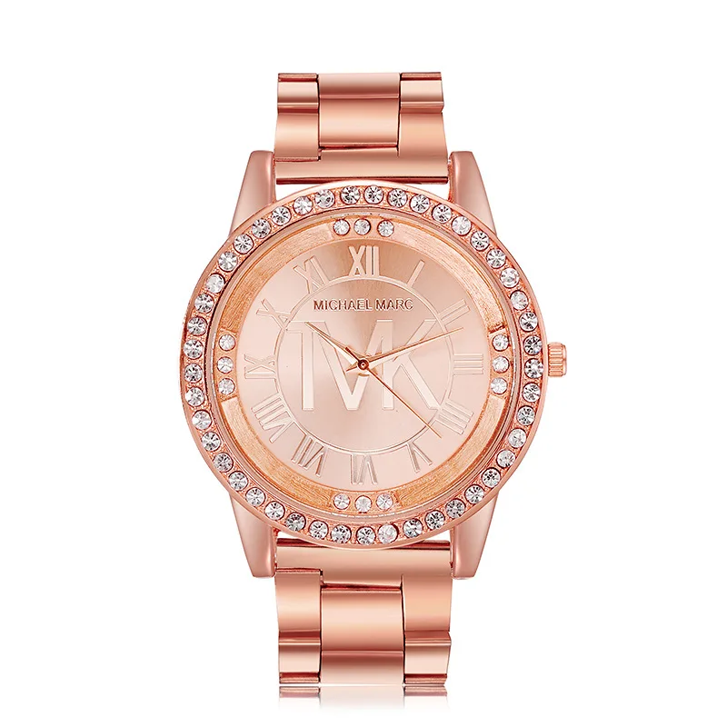 TVK-Reloj de pulsera de cuarzo Digital para Mujer, cronógrafo de acero inoxidable dorado, resistente al agua, con diamantes romanos, de lujo, para