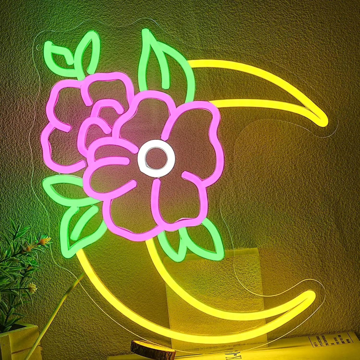 

Flower Moon Neon Sign USB Dimmable LED Neon Lights for Florist Bedroom Children's Room Decoration Gift for Women Night Light