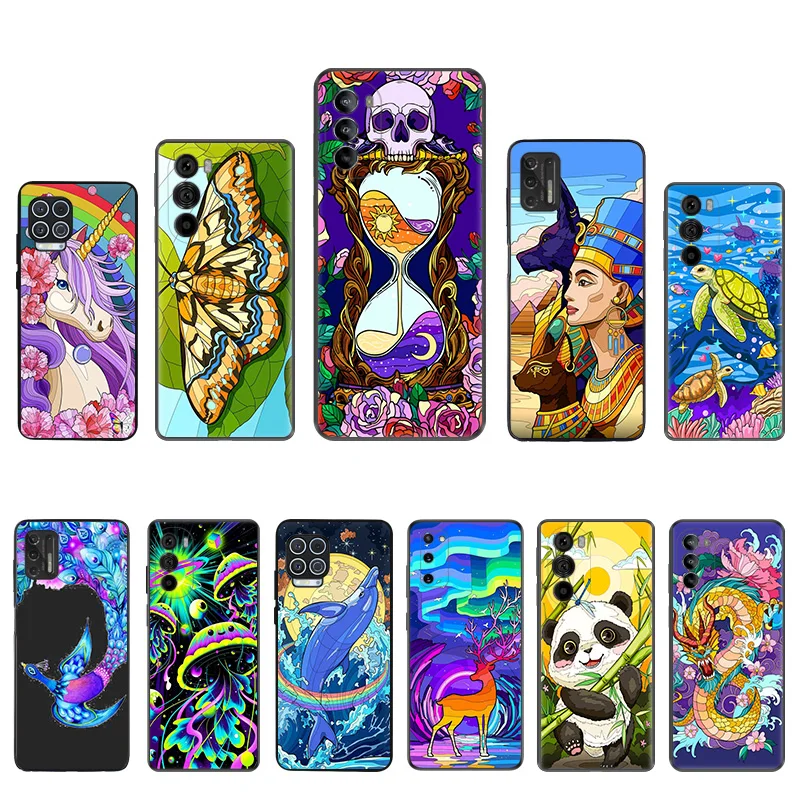 Black Soft Phone Case for Motorola G32 G50 G51 5G G60 G71 G22 G52 G72 G53 G73 G60S Moto G9 Plus Abstract Hourglass Phoenix Cover