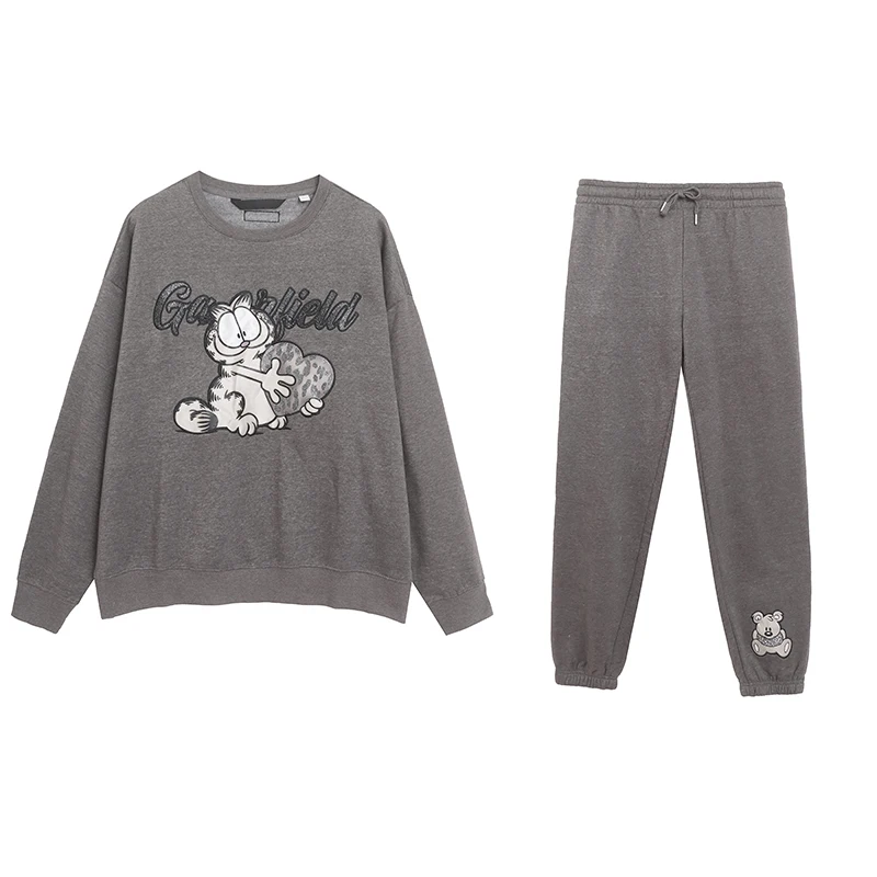 

Повседневный модный универсальный комплект: худи с круглым вырезом и мультяшным аниме-принтом, флисовые брюки с боковыми карманами, хлопок/полиэстер...