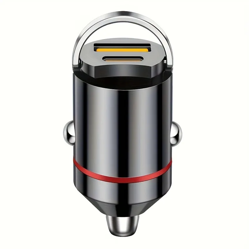 66W Flash Car Charger with Pull Ring - Ultra-Compact PD+USB Dual Port for Rapid Charging - Discreet Mini Design