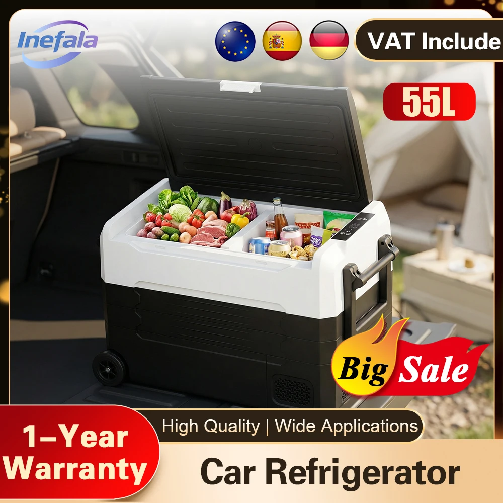 Podofo 55L Auto-Kühlschrank Mini-Gefrierschrank Tragbarer Kompressor-Kühler 12/24V DC 110-240V Eisbox für Camping, Zuhause und Garagen