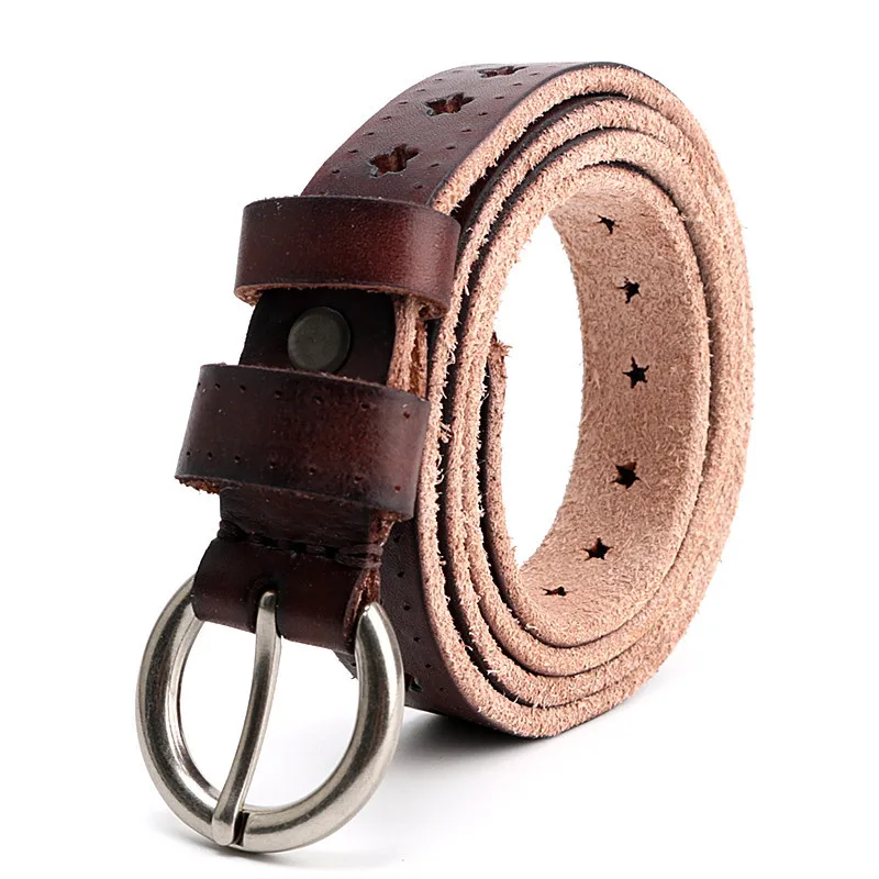 حزام جينز نسائي من جلد البقر بطبقة علوية، حزام بنطلون نسائي عصري بسيط ومتعدد الاستخدامات