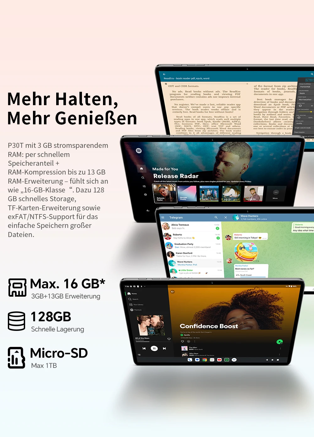 Teclast P30T Hülle Android 16 Tablet 10,1" 16GB(3GB+13GB) RAM 128GB ROM 8-Kern-CPU Tastatur/Hülle/Maus/Stylus/Kopfhörer/Ständer – Detail 10