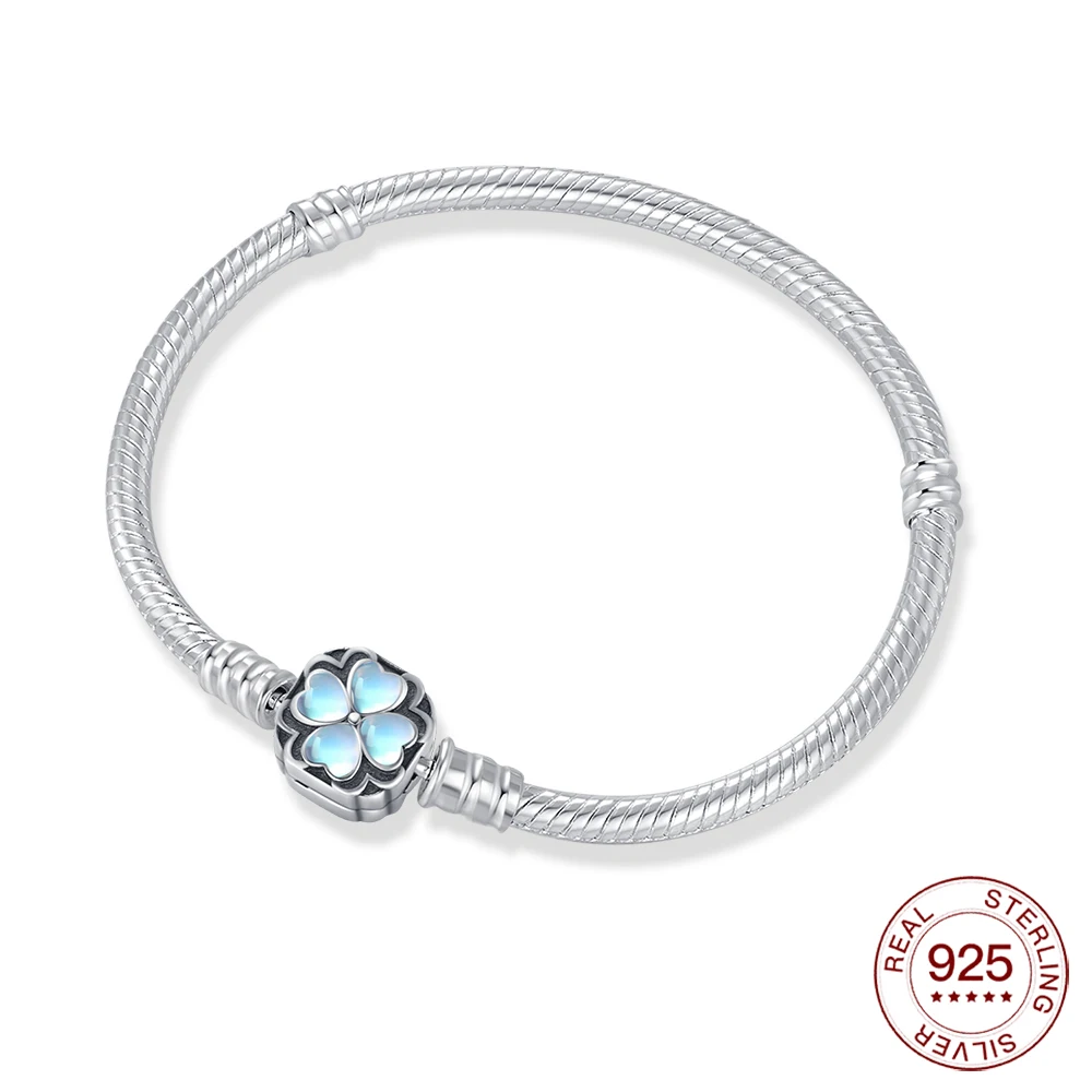 

New Bracelet 925 Sterling Silver Four-leaf Clover Bracelet Charm Beaded Women DIY Jewelry Make Holiday Hot Gifts