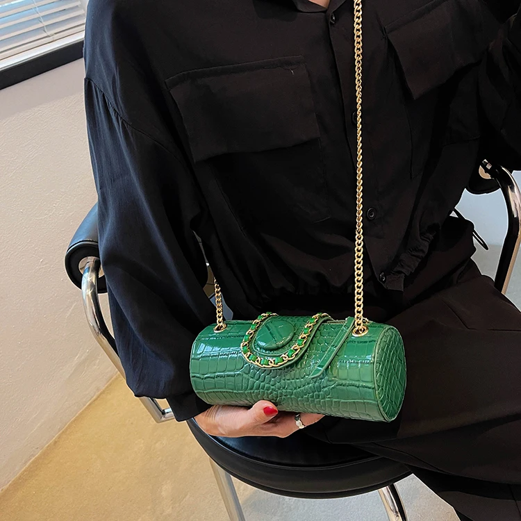 Designer Brand сумка женская Fashion Crocodile Print Cylinder Bag Chain Crossbody Shoulder Bags for Women Hot Selling