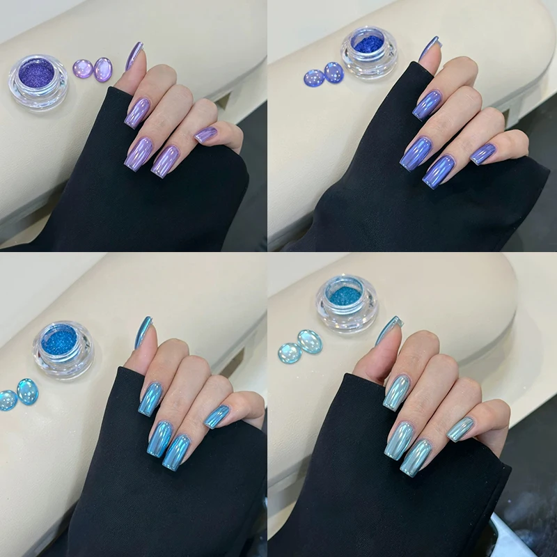 Superhelder Purple Blue Series Magic Mirror nagelpoeder - Anti-melt langdurige nagelkunst, paarsblauw gekleurde metallic glitter