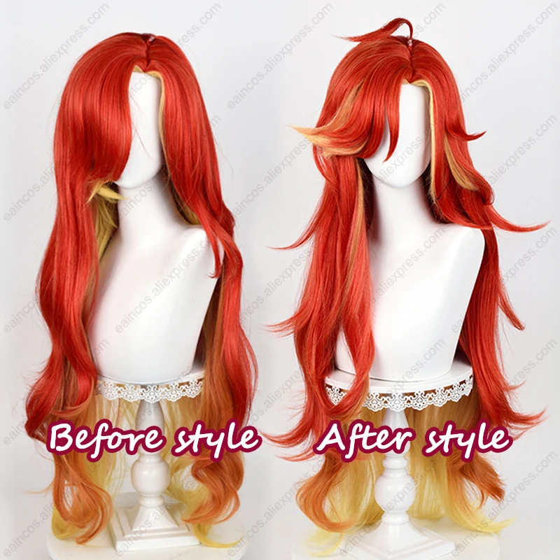 Wig Cosplay Pyro Archon Mavuika 100cm, rambut sintetis tahan panas panjang