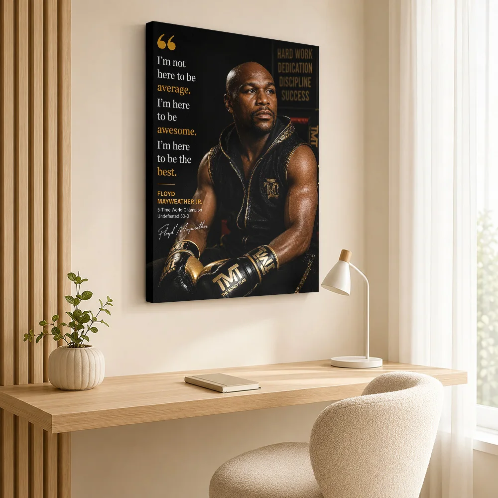 Floyd Mayweather Mindset Quote Framed Canvas Poster Customized Photo Gold Lettering On Black Wall Art For Home Training Studio
