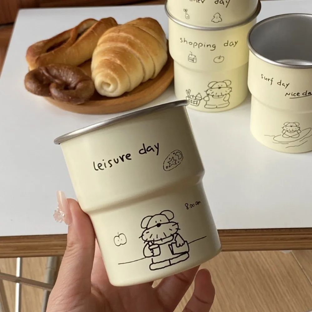 

Durable 300ml Coffee Cup Stainless Steel Dog Illustrations Water Mug Camping Travel Mug Office