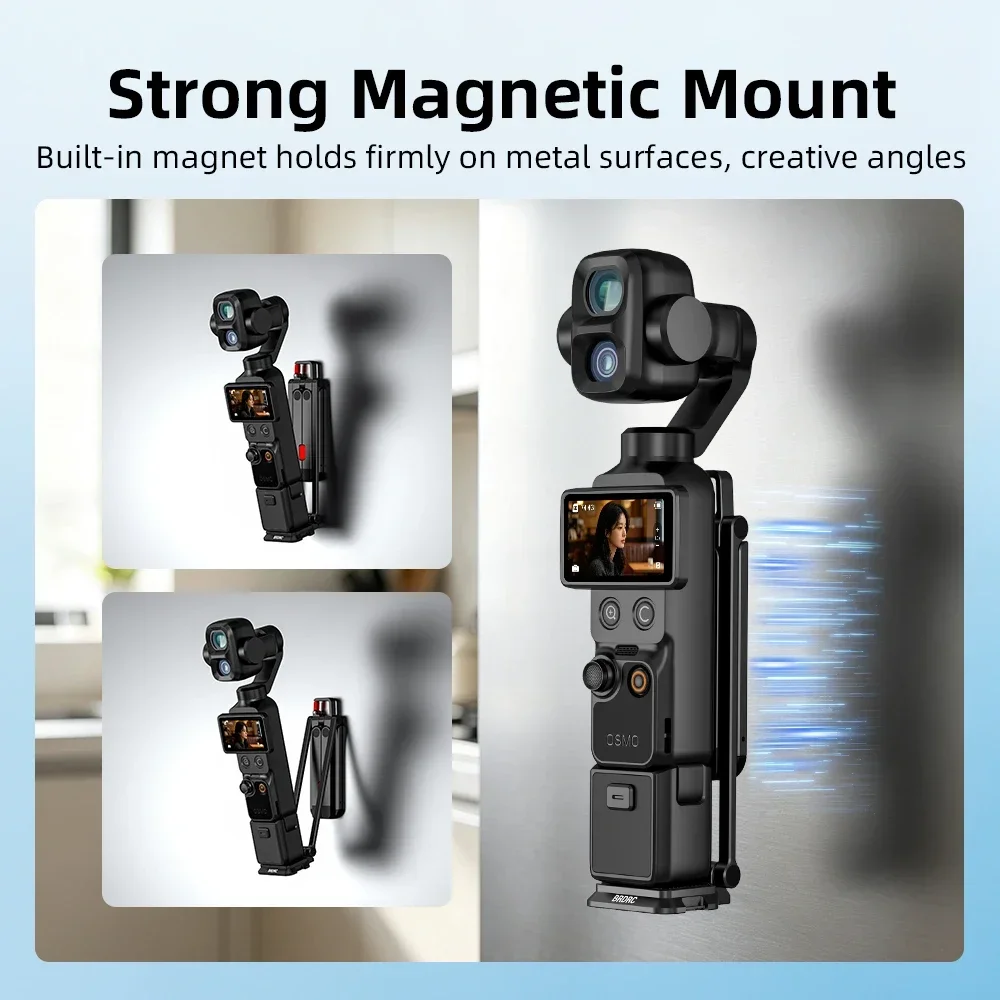 BRDRC Magnetisches Stativ für Insta360 Luna Ultra/Pocket 4/4P/3 Zubehör Faltbares Griffstativ mit verstecktem Haken für Videoaufnahmen – Detail 5