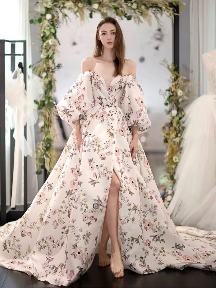 Design a romantic and charming banquet dress for toasting