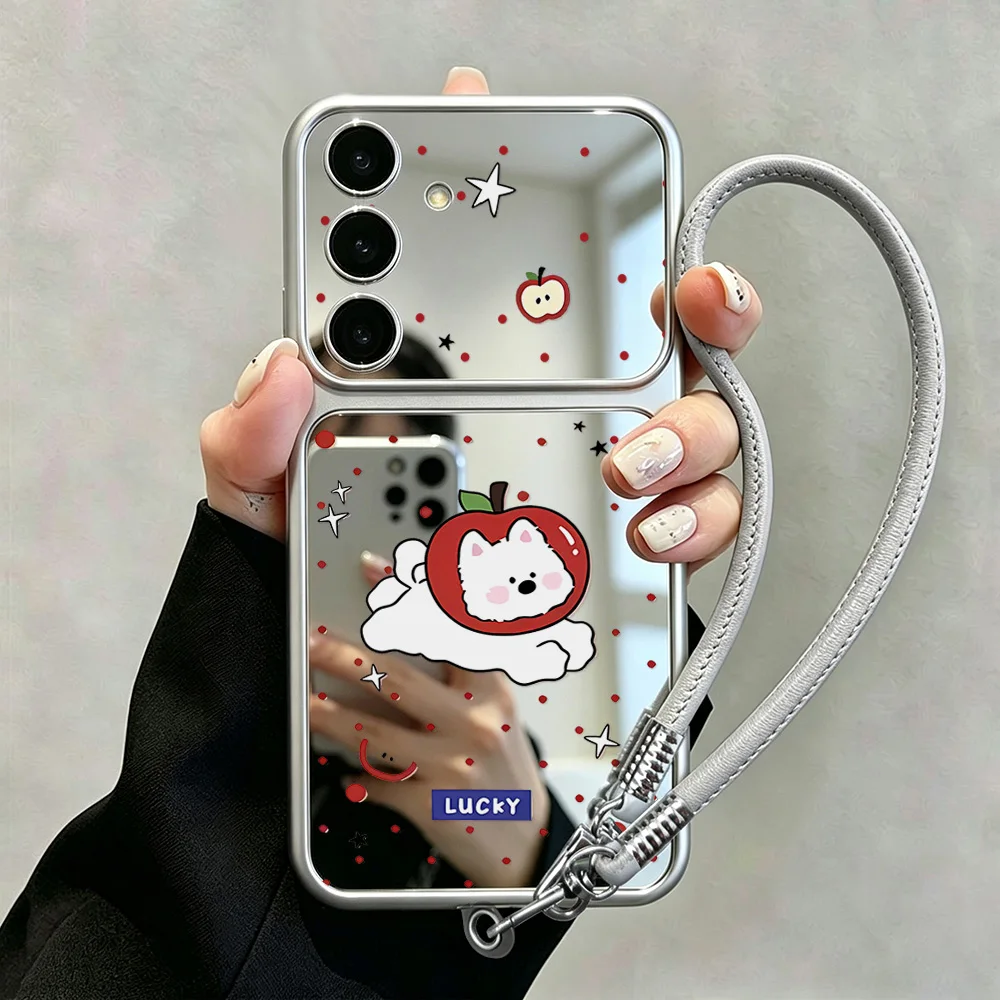 Make Up Mirror Cute Dog Phone Case For Samsung A57 5G A56 A55 A17 A16 A54 S26 Ultra S25 FE S24 S23 A53 A37 A36 A35 A07 A06 Cover