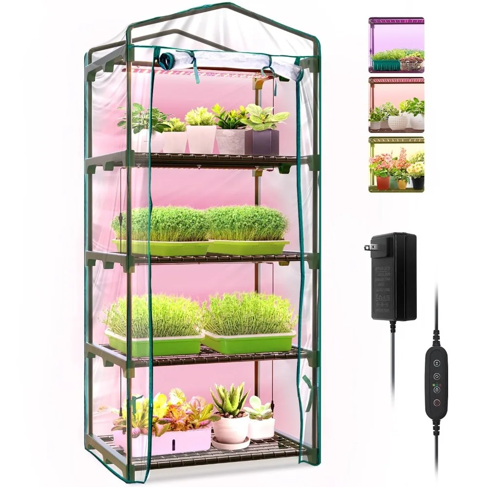 Indoor Greenhouse with Grow Light, 4-Tier Mini Greenhouse Indoor, Custom