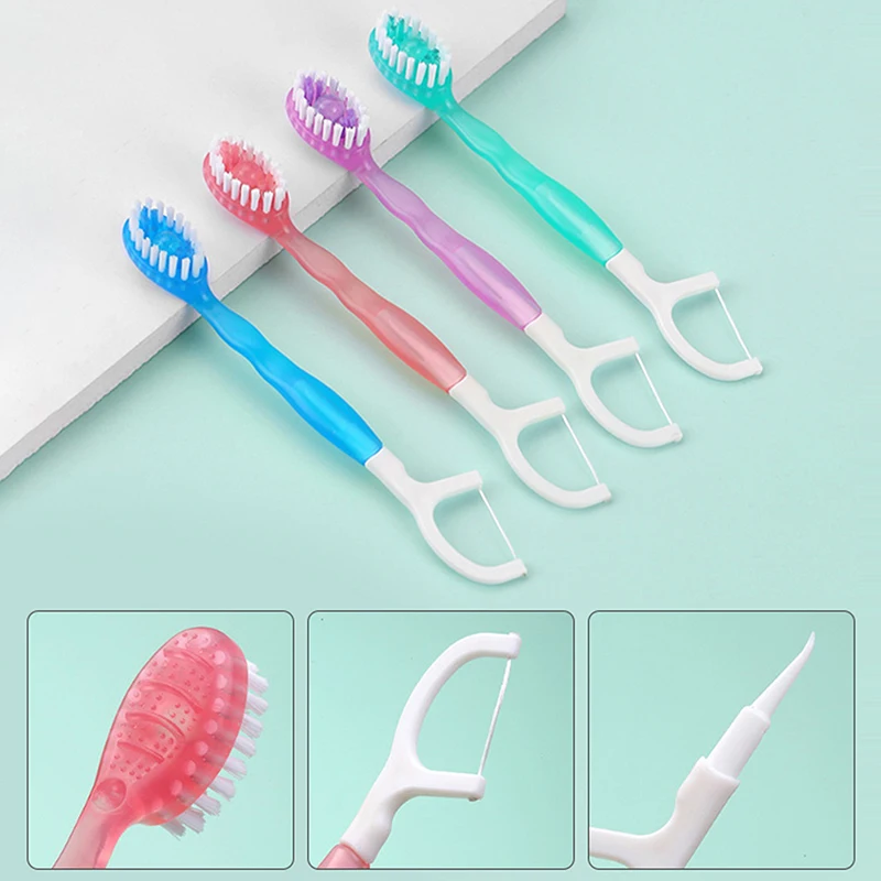 12PCS Disposable Toothbrush Exploded Bead Adult Cleaning Toothbrush Portable Travel Tooth Brush With Dental Floss Tongue Scraper