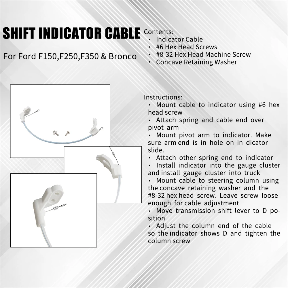 Shift Indicator Cable For Ford F150 F250 F350 Bronco Auto Trans C6/E40D 87-91 Shift Indicator Cable
