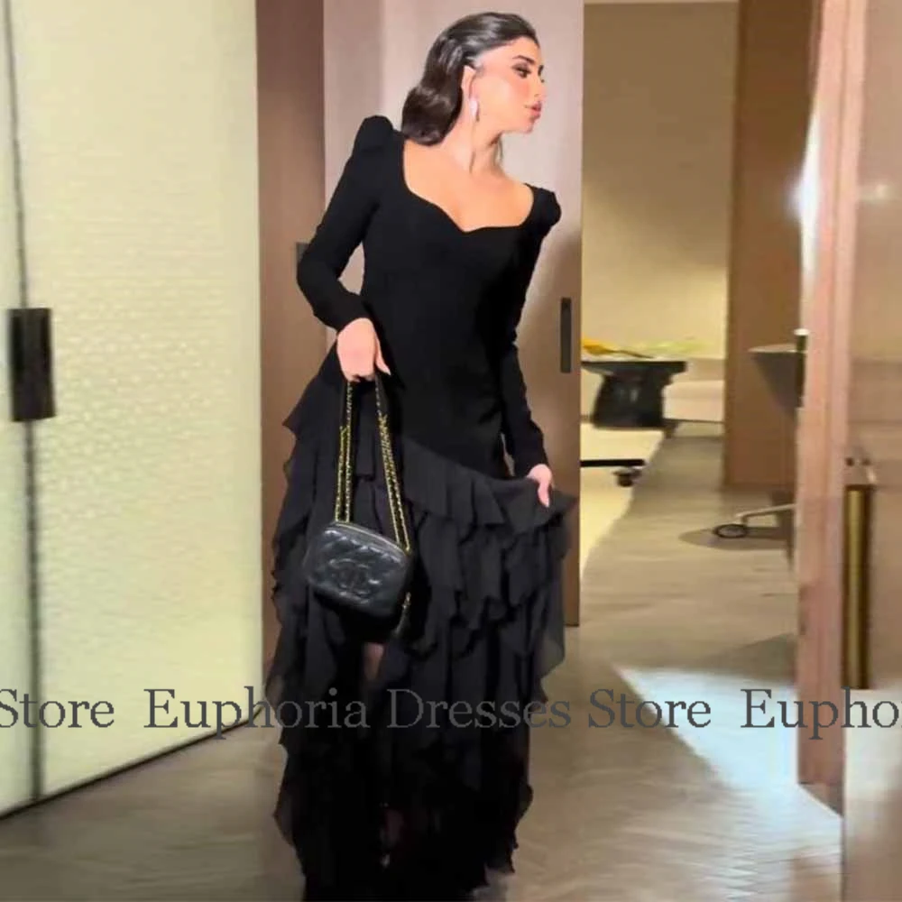 Chiffon 2025 Evening Gowns for Women Jersey A-line Valentine's Day Dress Black V-neck Ruffles Split Elegant Prom Dress Long 2025 image 4