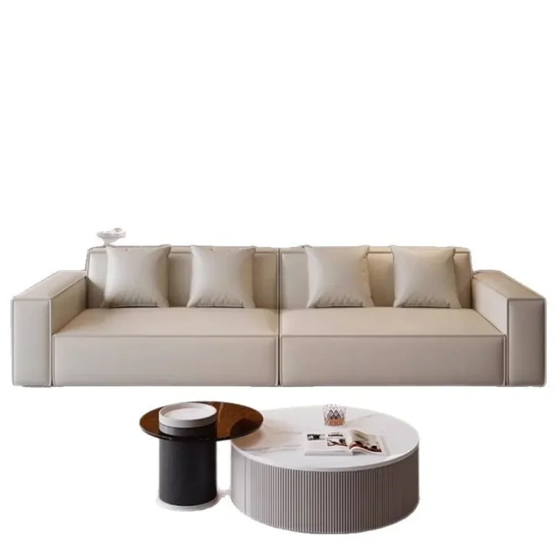 

Leather sofa Italian minimalist living room small apartment modern simple sofa straight row first layer cowhide tofu sofa