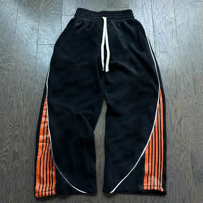 موضة المشارب السراويل خمر الهيب هوب عداء ببطء الرياضة قيعان التباين الرباط Sweatpants تقسم جيب فضفاض النساء السراويل #2