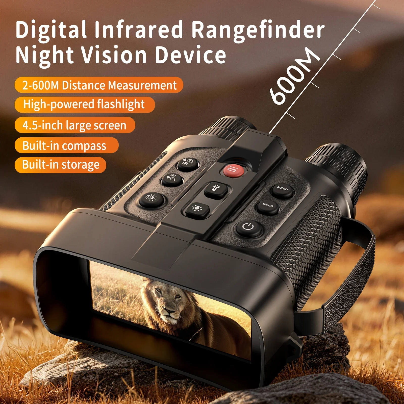NV398 Outdoor Digital Binocular Telescope 4K UHD Infrared Night Vision Binoculars Rangefinder with 4.5-inch Screen Compass