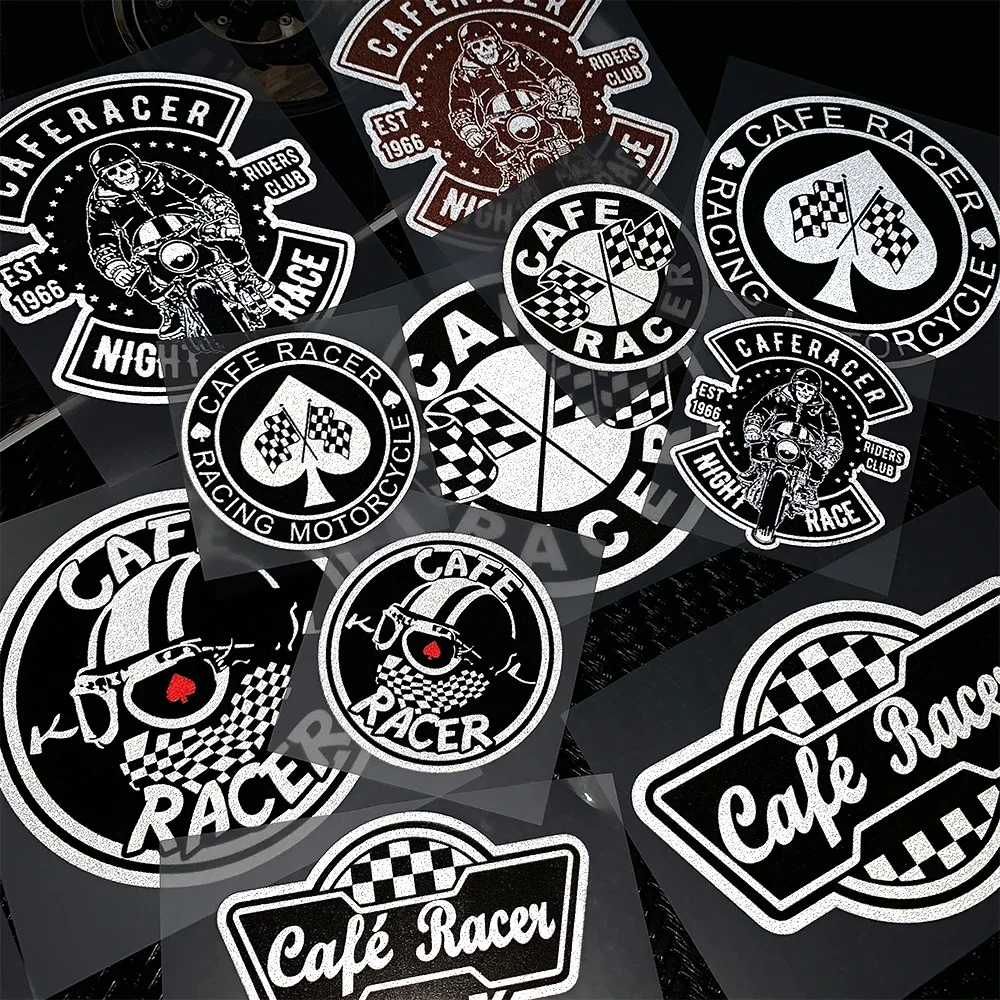 Cafe Racer Motorbike Motorcycle Sticker Retro Helmet Chequered Stickers Vintage Motocross Decals Car Styling Rocker Biker