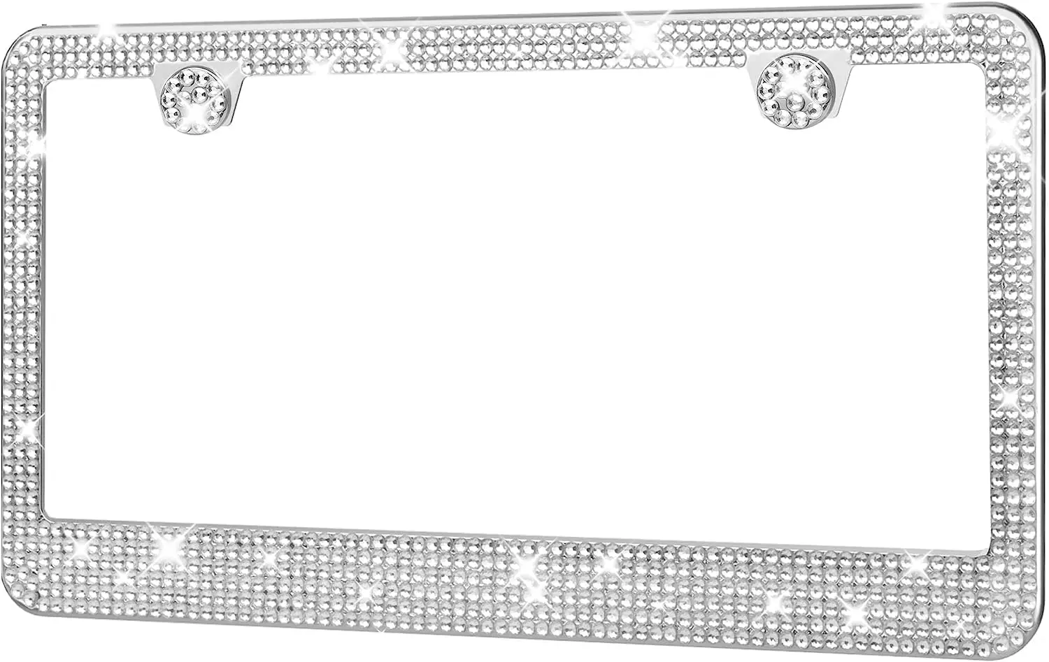 

Sparkly Rhinestone License Plate Frame for Women, Stainless Steel, White, 1 Pack