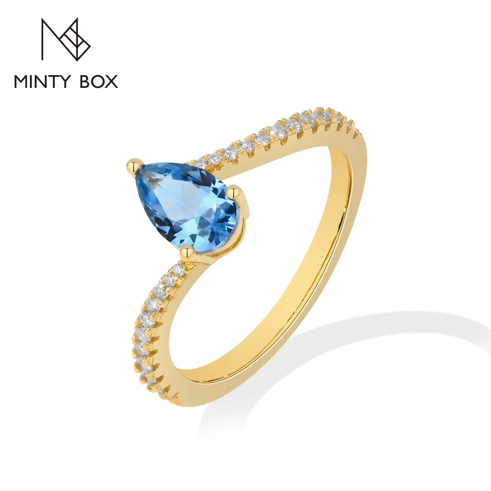 MINTYBOX S925 Sterling Silver New Lab Spinel Moissanite Rings Curved Band for Women Dainty Engagement Ring Jewelry Birthday Gift