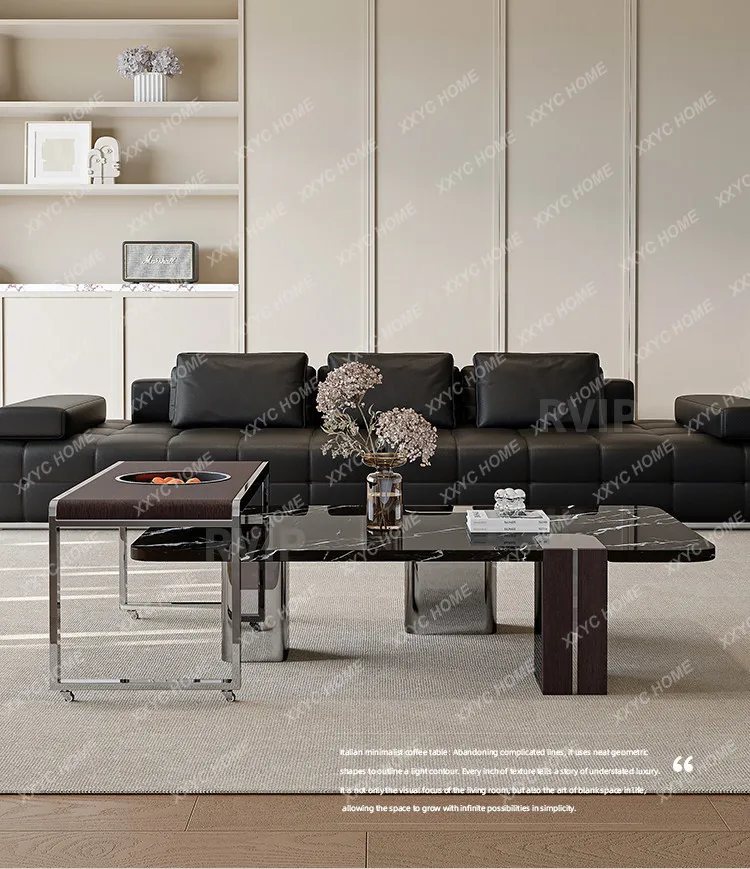 

minimalist marble coffee table black and white root texture living room personality creativity movable stainless steel