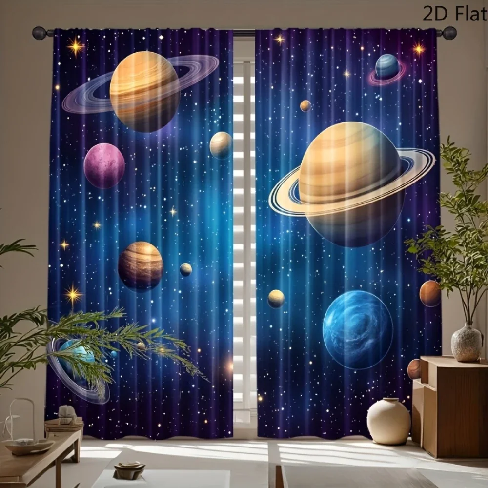 Galaxy Planet Curtain Backdrop Stars Space Nebula Cosmic Window Drapes for Bedroom Living Room Decor