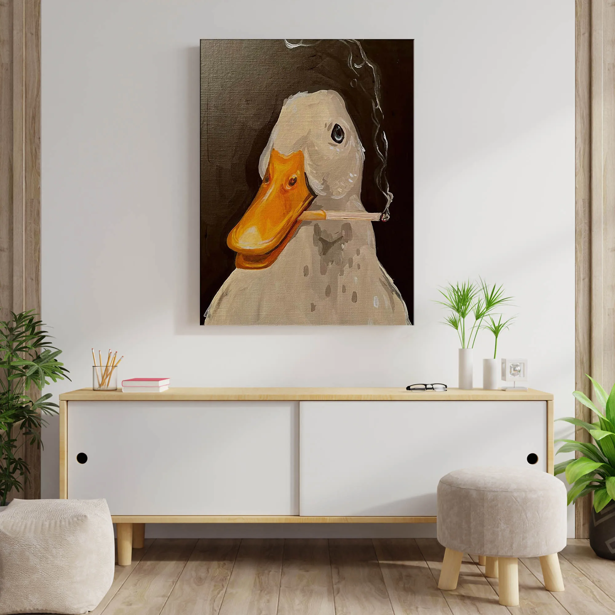 Duck Fun Illustration Canvas Wall Art Painting Creative Smoking Duck Poster and Print Pictures for Living Room Home Decoration
