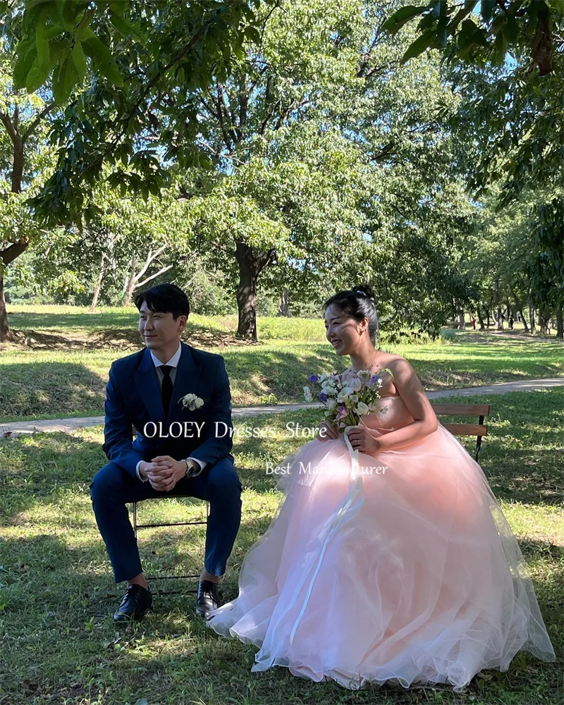 OLOEY-Robes de mariée princesse en tulle rose, robes de mariée A-ligne, sans bretelles, longueur au sol, soirée de jardin, quelle que soit la fête formelle, séance photo coréenne