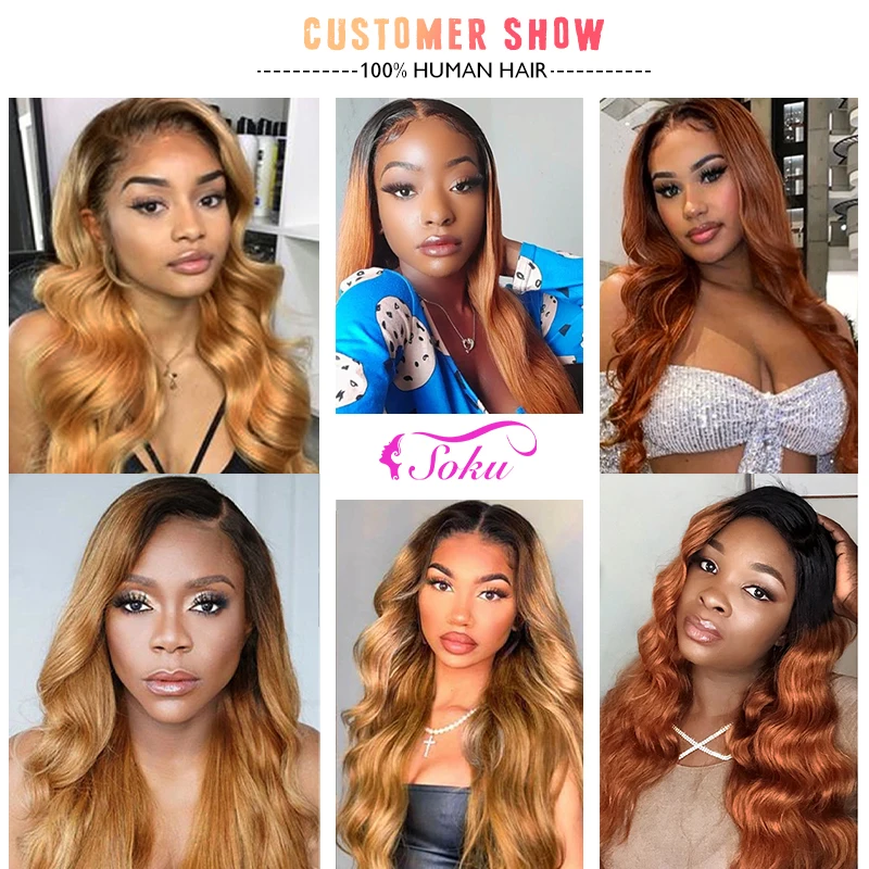 Brazilian Body Wave Bundles With Closure T1B/30 27 Ombre Brown Blonde Human Hair Weave Bundles With Closure Remy Hair SOKU