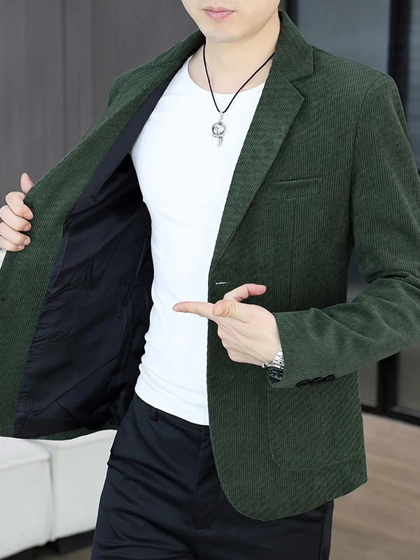 

2025 New Men's Casual Velvet Jaet Slim Fit Korean Sle Faionable Outerwear Busin Casual Long Sve round Hemline
