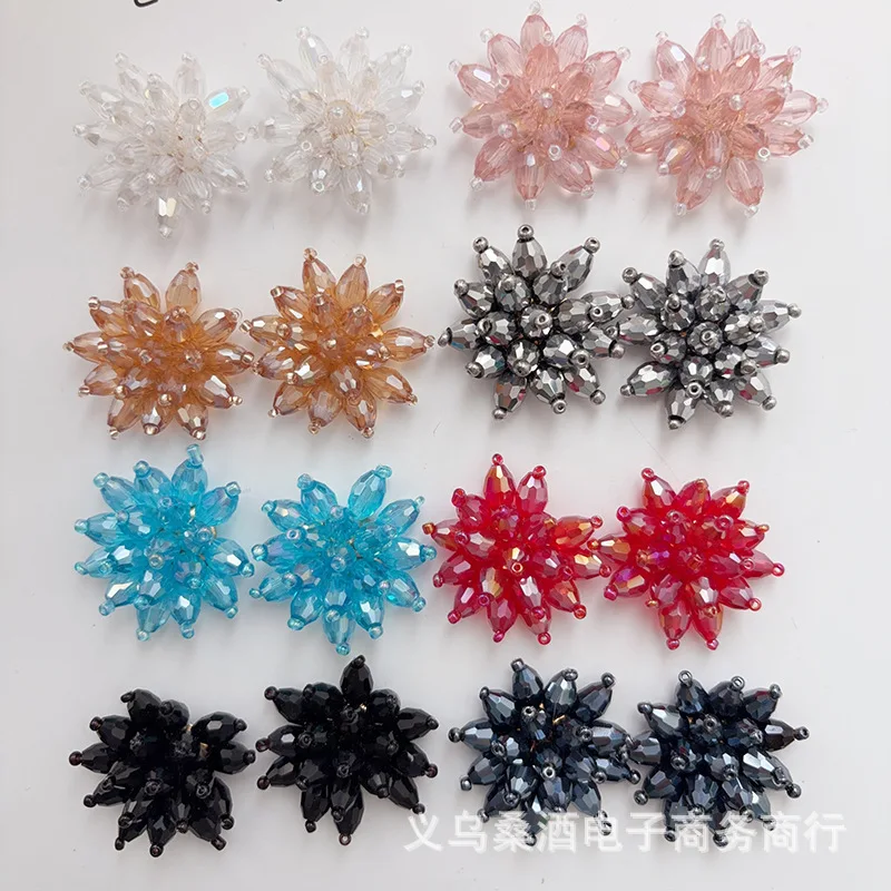 

Shiny Crystal Handmade Beaded Flower Shoe Charm for Crocs Jelly Shoes DIY 3D Buckle Decoration Korean Style