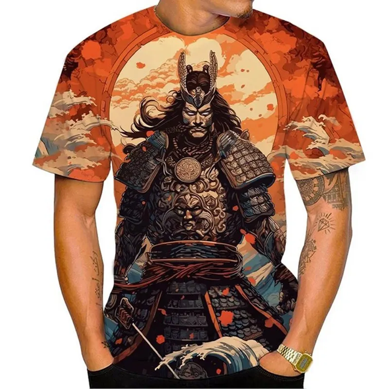 New Street Japan Cool Warrior graphic t shirts For Men Fashion Trend Personality Oversized Round Neck Short Sleeve Printed Tees