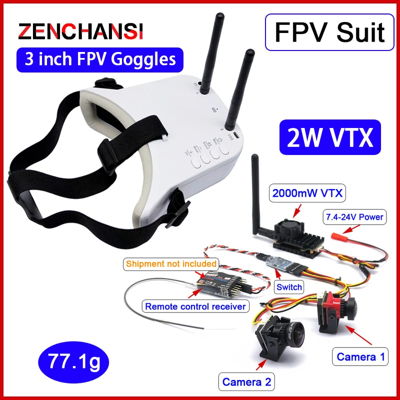 

5.8G 48CH Video FPV Goggles Monitor Headset HD and Long Range 5.8Ghz 2000mW VTX transmitter with Starlight 1200TVL fpv camera