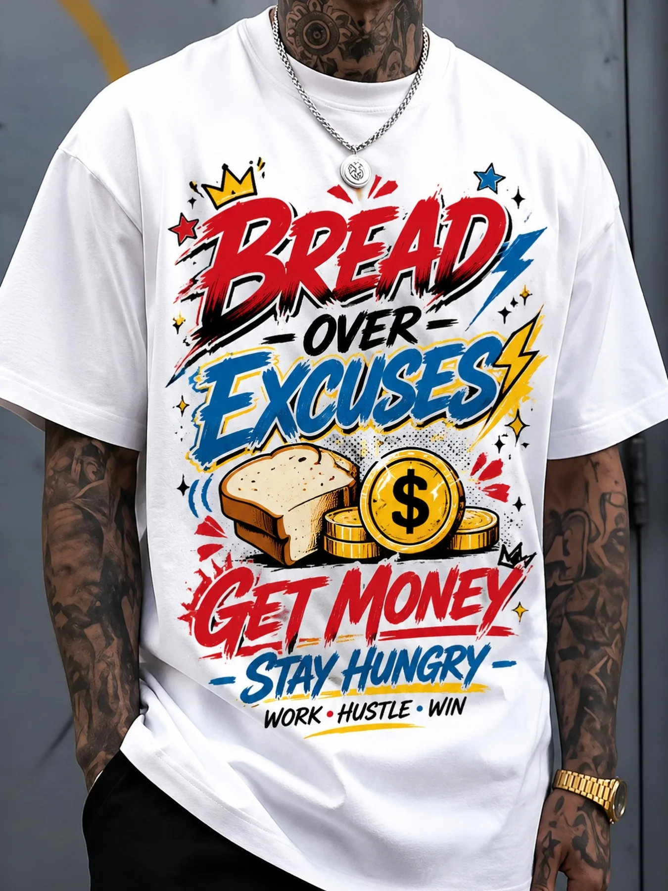 Hustle Bread Money Slogan Retro Streetwear Graphic T-Shirt for Women, Urban Hustler Motivational Tee Shirt Gift for Entrepreneur, Casual Oversized Summer Top, Funny Get Paid Quote Aesthetic Print Shirt