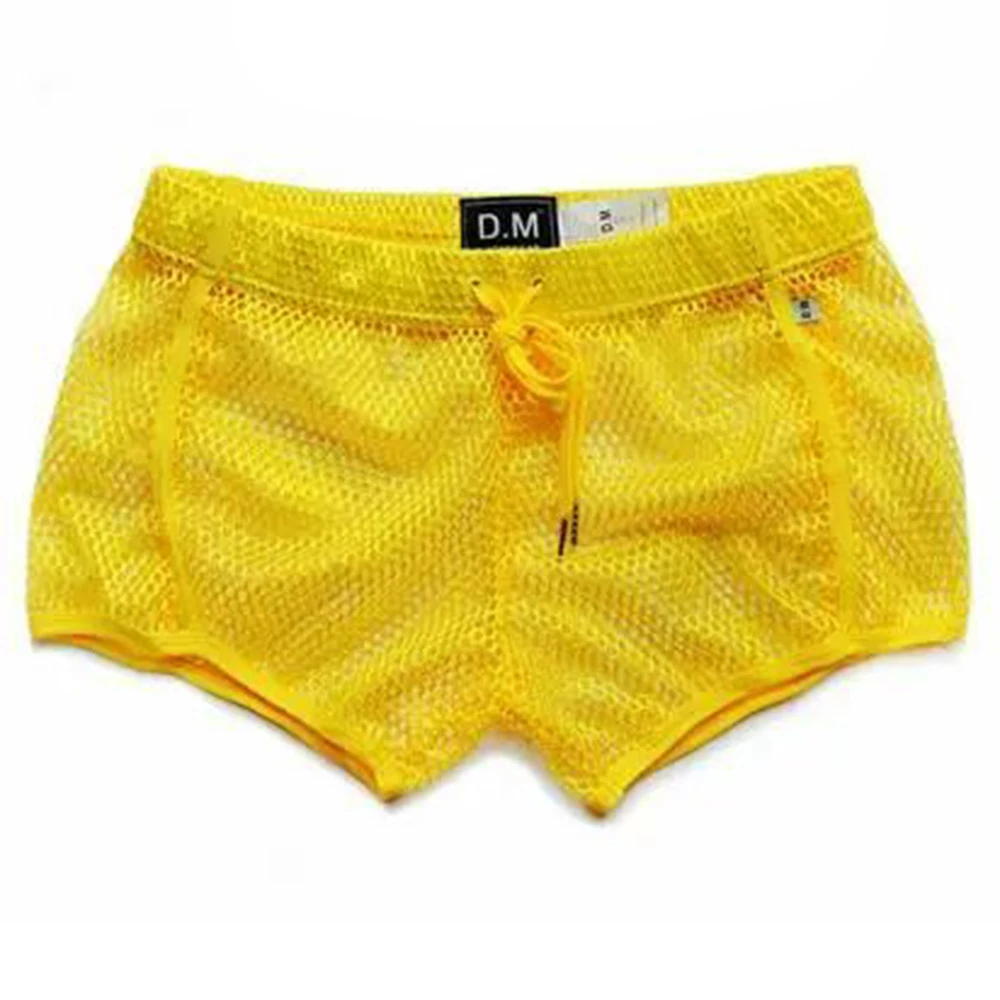 Shorts masculinos sexy de malha transparente, shorts finos e respiráveis, shorts domésticos soltos, de cor simples e sólida, novo, 2022