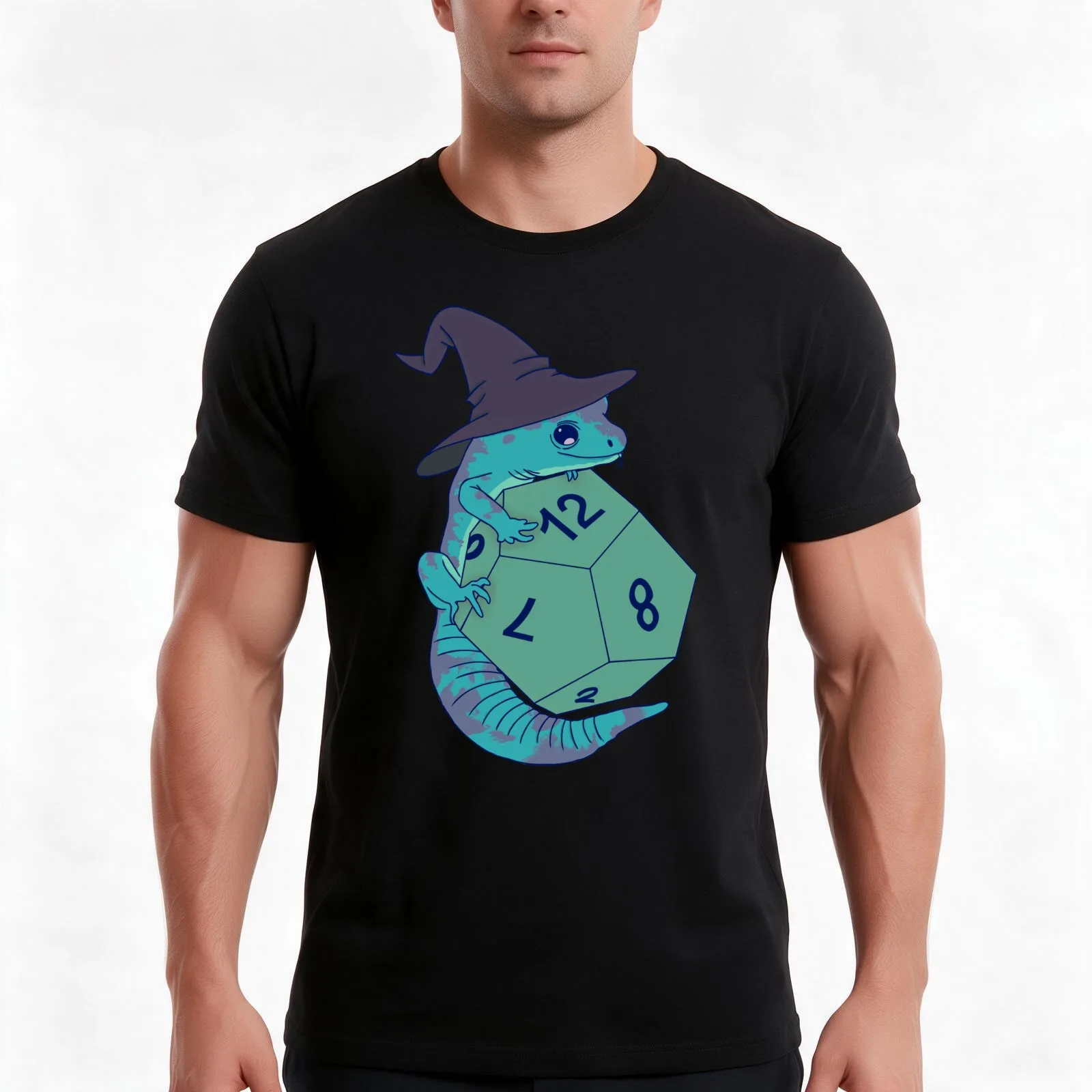 DnD Wizard Lizard- Technically Teal T-Shirt, Summer Casual Cotton Tee, Oversized Streetwear Tops, Vintage Graphic Print