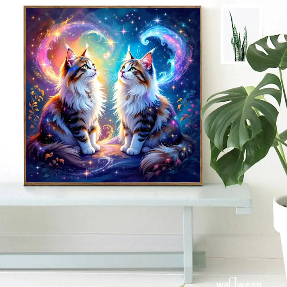 Huacan pintura diamante gato diamante mosaico céu estrelado animal nova coleção 2025 presente artesanal